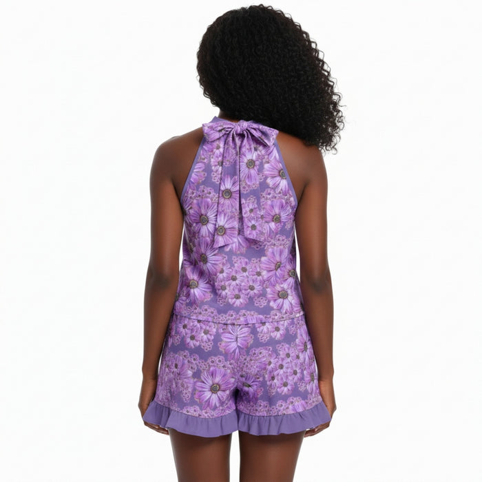 TRP Floral Prints (07): Vibrant African Daisies | Tie-Neck Halter Top & Ruffle-Hem Shorts
