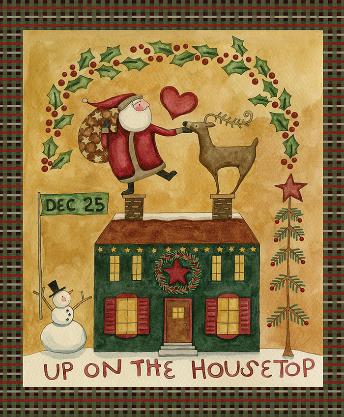 Up on the Housetop Fabric Panel 36 in x 43 in, by Riley Blake Designs, Christmas, Quilting Fabric
