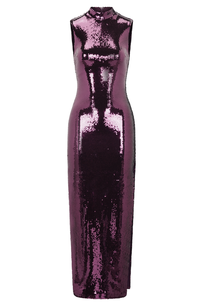 Veronica Sequin Midi Dress - Plum