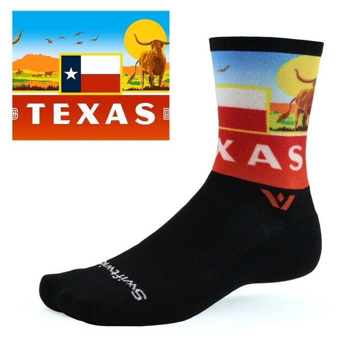 Black Vision Impression Texas crew sock with illustrated state design