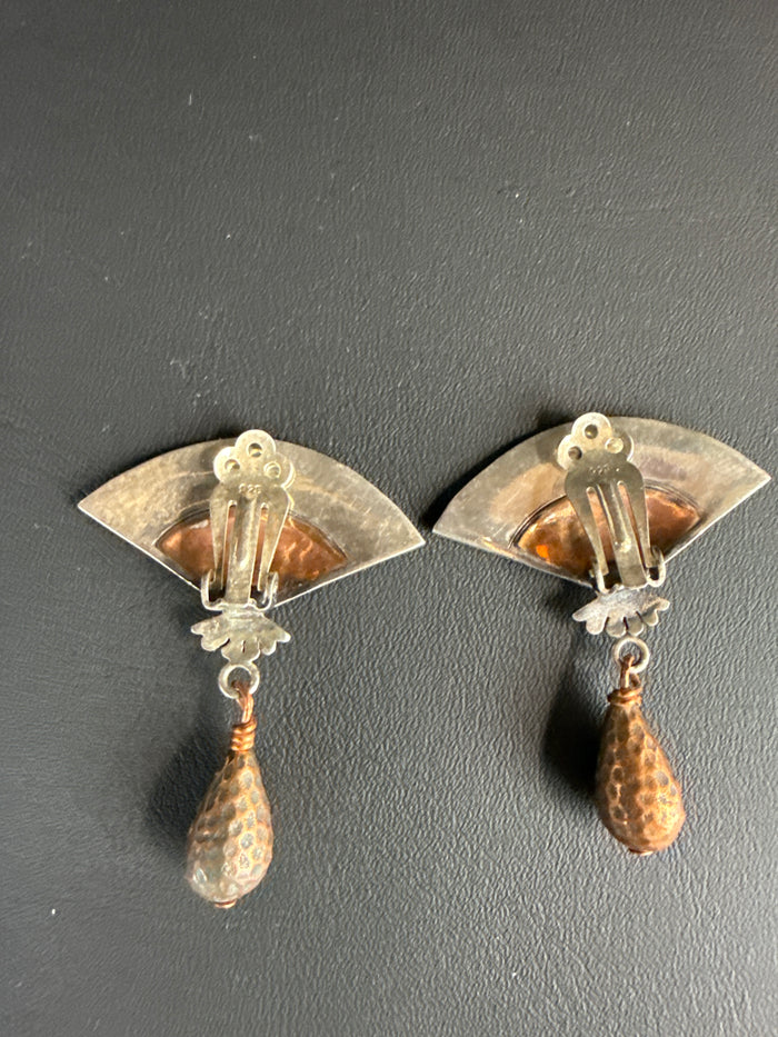 Vtg. Sterling Silver & Copper Clip Earrings