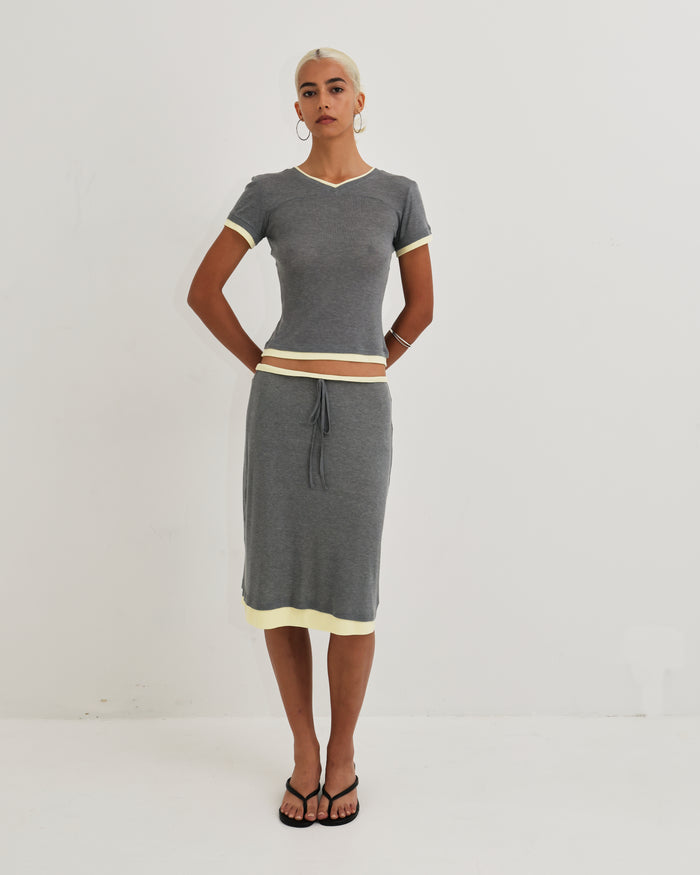 Women's V Neck Tee - Grey / Butter