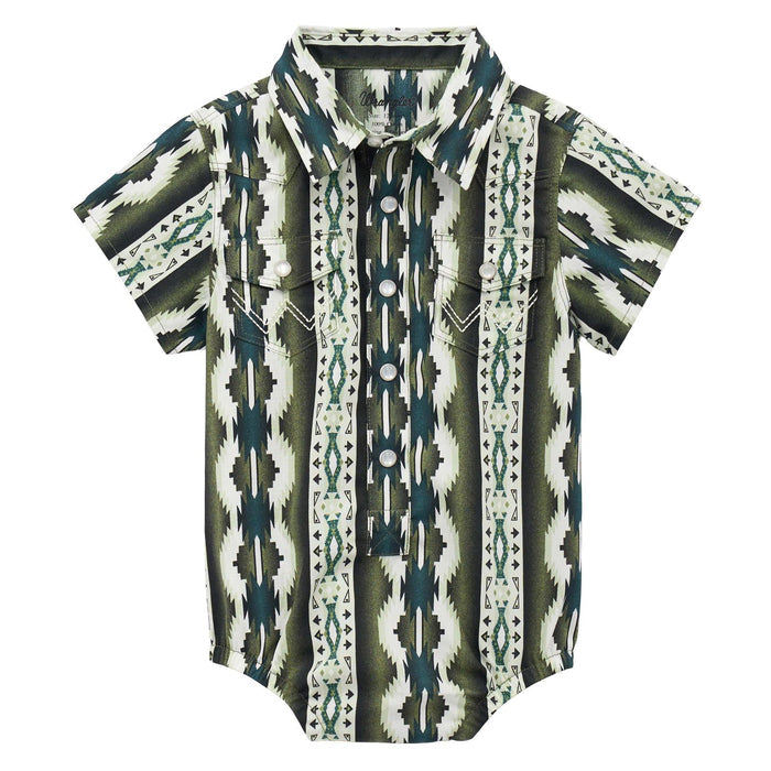 Wrangler Baby Boy's S/S Checotah Western Snap Shirt Body Suit in Olivine