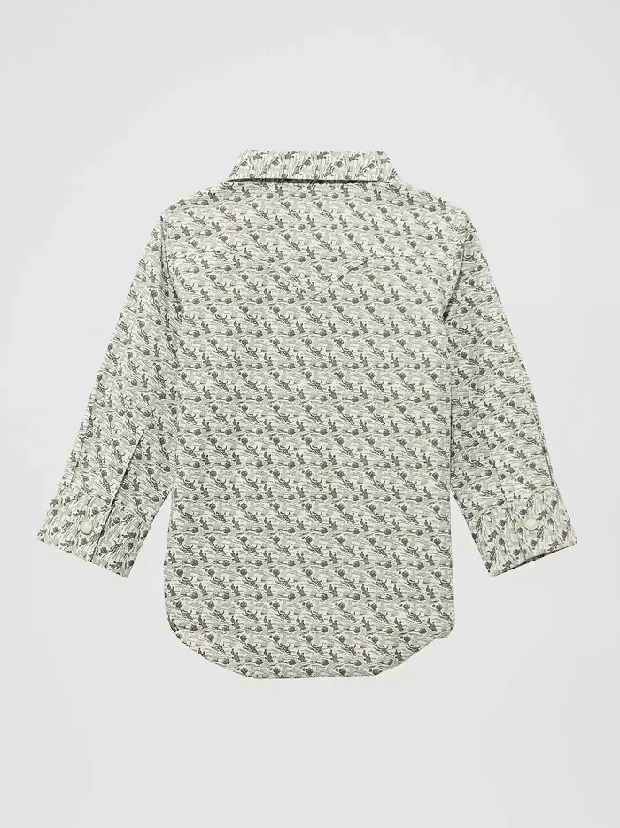 Wrangler Baby & Toddler Boy's L/S Print Western Snap Shirt in Olive Cacti