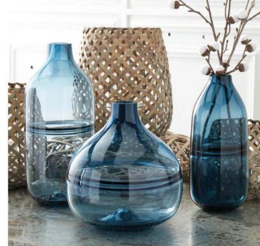 14.5 Inch Purrsian Blue Glass Vase Centered Inlaid Strip