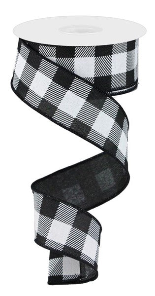 1.5"X50yd Black White Check On Royal Wired Edge Ribbon