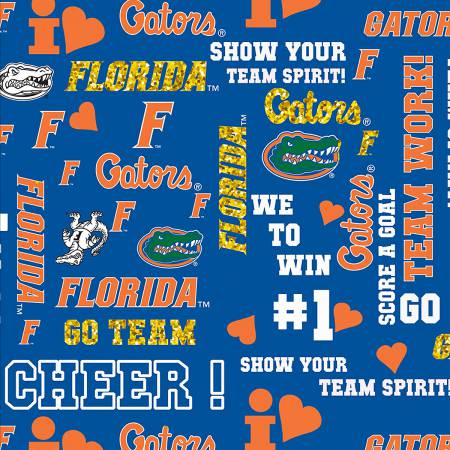 17" x 44" University of Florida Gators Fabric, Gold Metallic, NCAA Licensed CottonFabric