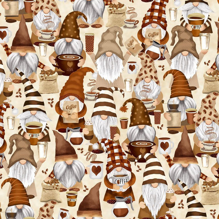 18" x 44" Coffee Gnomes Fabric by Timeless Treasures, Espresso Yourself