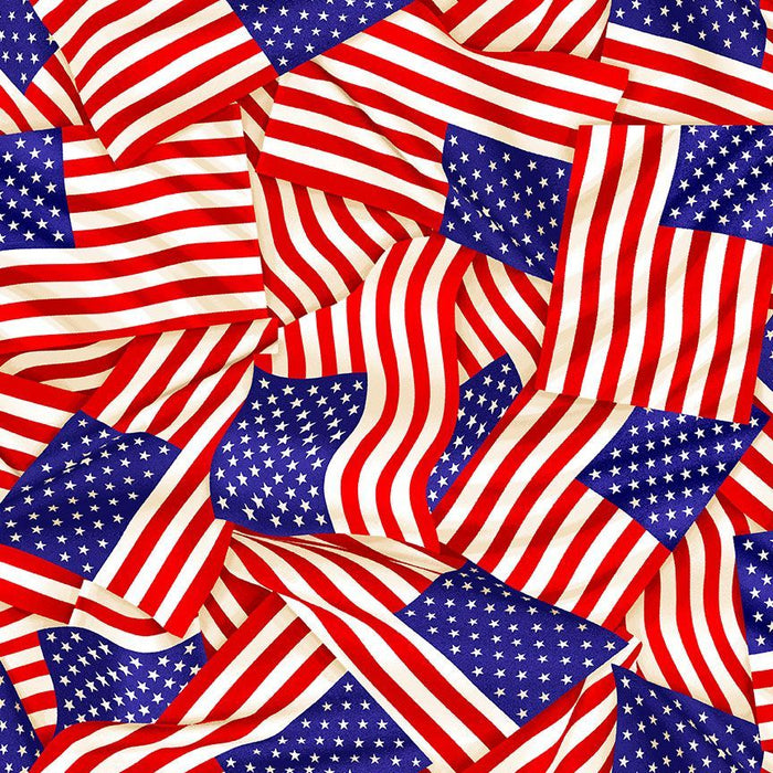 20" x 44" Lady Liberty Packed USA Flags Fabric by Timeless Treasures, Patriotic Fabric