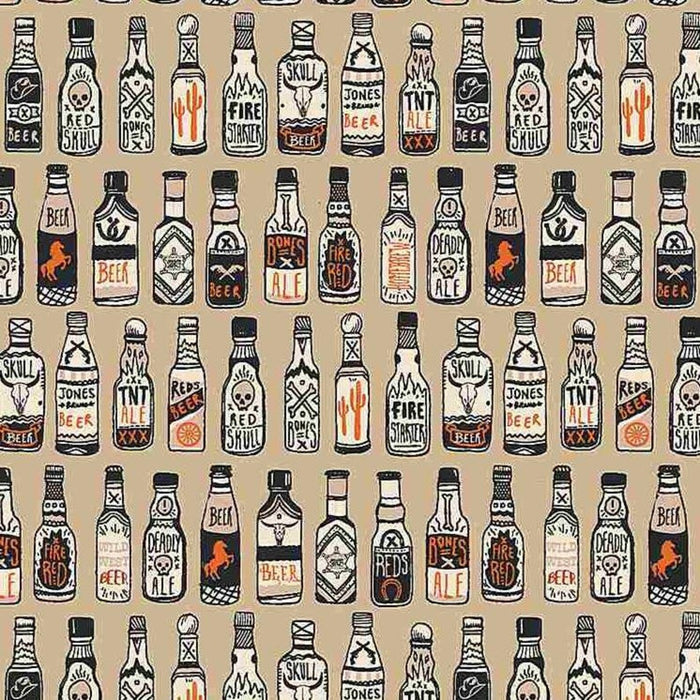 20" x 44" Wanted Brewskis Fabric by Dear Stella, Biscotti, Western Fabric