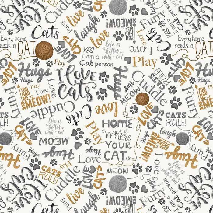 23" x 44" Ball of Yarn and Text Fabric by Timeless Treasures, I Love Cats Fabric, Kitten Fabric