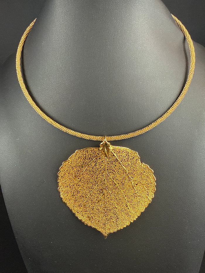24K Gold Dipped Aspen Leaf Necklace & Earrings