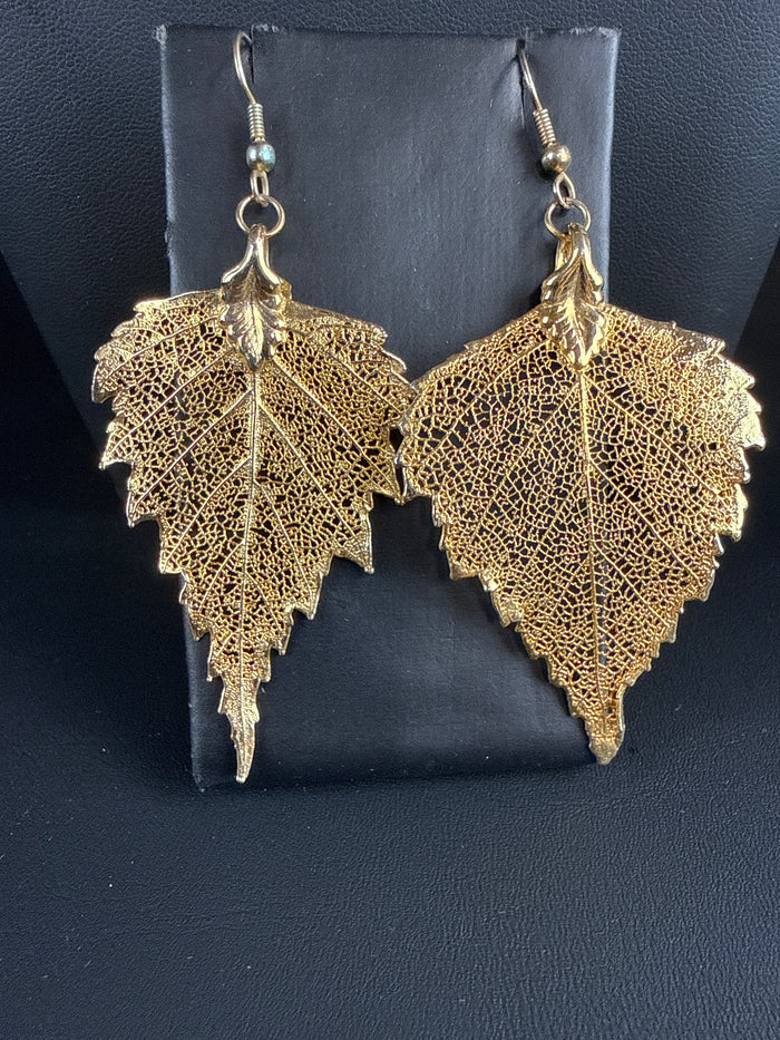 24K Gold Dipped Aspen Leaf Necklace & Earrings