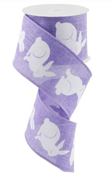 2.5"X10yd Bunny Bold Print On Royal Lavender Wired Edge Ribbon