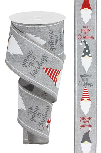 2.5"X10yd Christmas Gnome Heads on Royal Grey Wired Ribbon