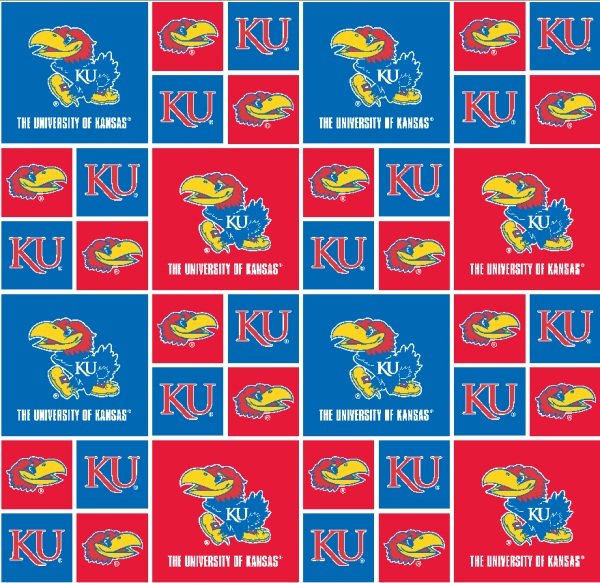 26" x 44" University of Kansas Fabric, Jayhawks, Licensed NCAA