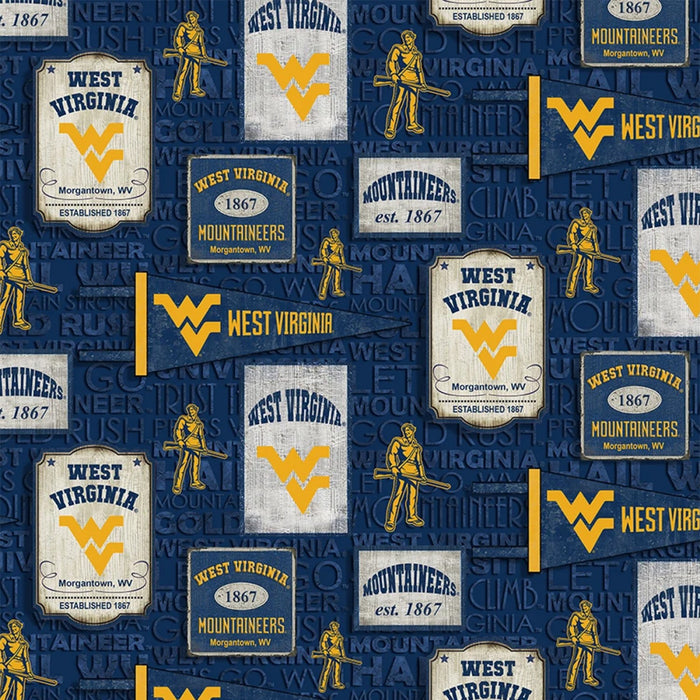 26" x 44" West Virginia University Mountaineers Fabric, College Fabric, Licensed NCAA