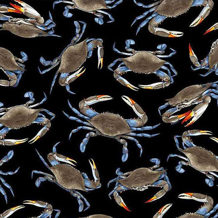 27" x 44" Seaside Getaway, Blue Crabs Fabric by Timeless Treasures, Beach, Ocean, Seafood