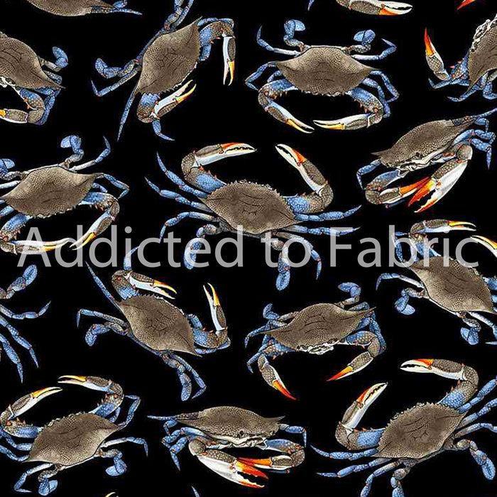 27" x 44" Seaside Getaway, Blue Crabs Fabric by Timeless Treasures, Beach, Ocean, Seafood