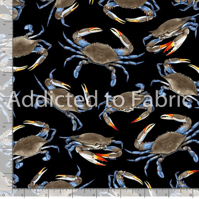 27" x 44" Seaside Getaway, Blue Crabs Fabric by Timeless Treasures, Beach, Ocean, Seafood