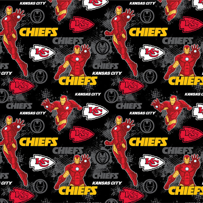 32" x 44" Kansas City Chiefs, Marvel Comic, Iron Man Fabric, Licensed NFL Fabric