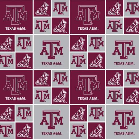32" x 44" Texas A&M Aggies Licensed NCAA Fabric, Block Print