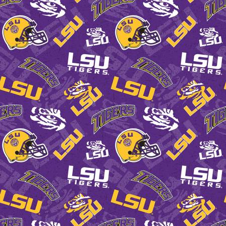 34" x 44" LSU Tigers Fabric,  Licensed NCAA Fabric, Louisiana State University, Cotton