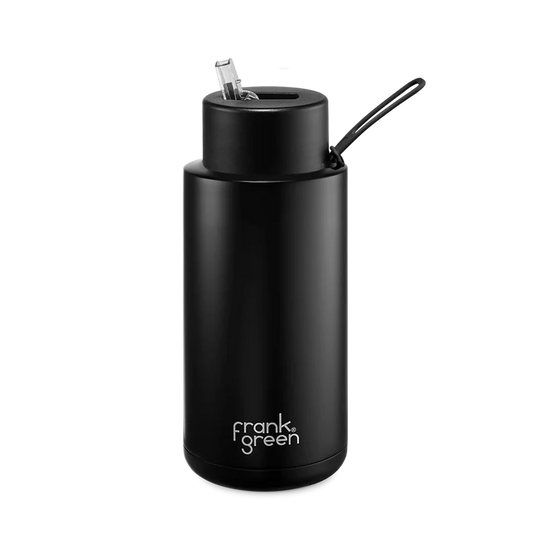 34oz/1000ml Ceramic Reuseable Bottle with Straw Lid | Midnight Black