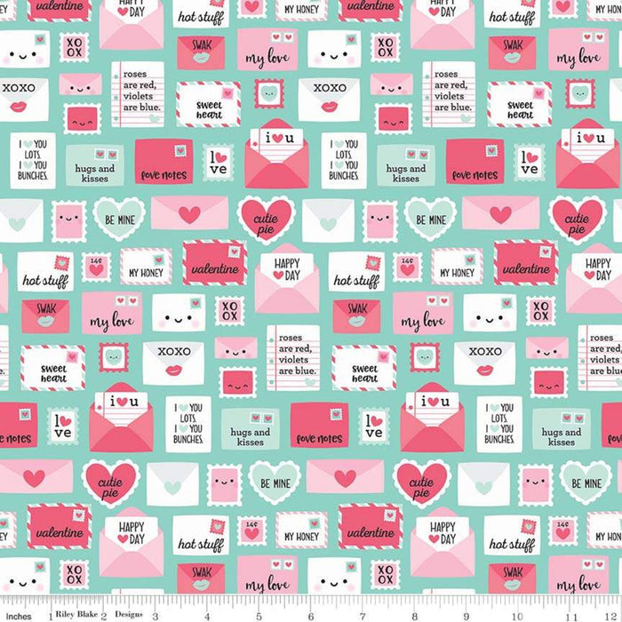 35" x 44" Punny Valentine Day Fabric by Riley Blake, Teal