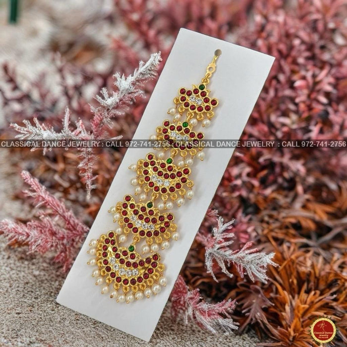 Classical Dance Jewelry 5 Step Tikka Kemp Temple White Stone Indian Jewelry | Bharatnatyam, Kuchipudi, Engagement, Weddings, Birthdays | Classical Dance Jewelry