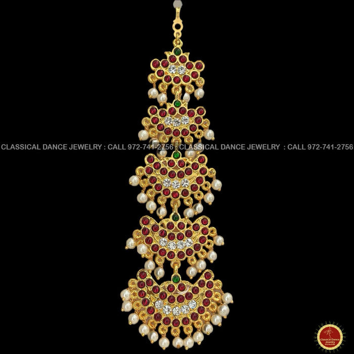 Classical Dance Jewelry 5 Step Tikka Kemp Temple White Stone Indian Jewelry | Bharatnatyam, Kuchipudi, Engagement, Weddings, Birthdays | Classical Dance Jewelry