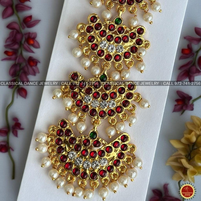 Classical Dance Jewelry 5 Step Tikka Kemp Temple White Stone Indian Jewelry | Bharatnatyam, Kuchipudi, Engagement, Weddings, Birthdays | Classical Dance Jewelry