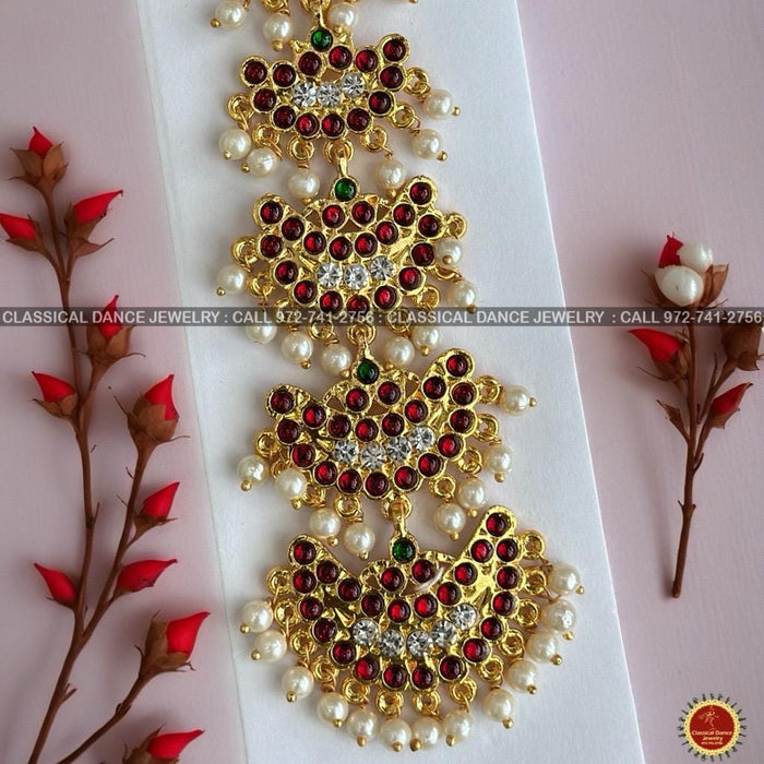 Classical Dance Jewelry 5 Step Tikka Kemp Temple White Stone Indian Jewelry | Bharatnatyam, Kuchipudi, Engagement, Weddings, Birthdays | Classical Dance Jewelry