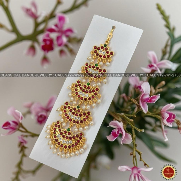 Classical Dance Jewelry 5 Step Tikka Kemp Temple White Stone Indian Jewelry | Bharatnatyam, Kuchipudi, Engagement, Weddings, Birthdays | Classical Dance Jewelry