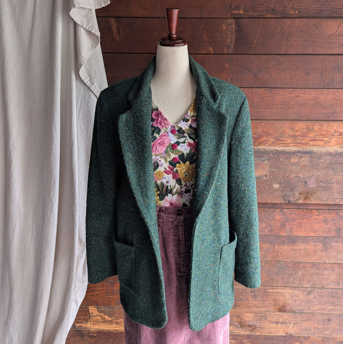 80s Vintage Green Wool Tweed Blazer
