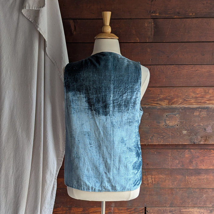90s Vintage Dusty Blue Crushed Velvet Vest