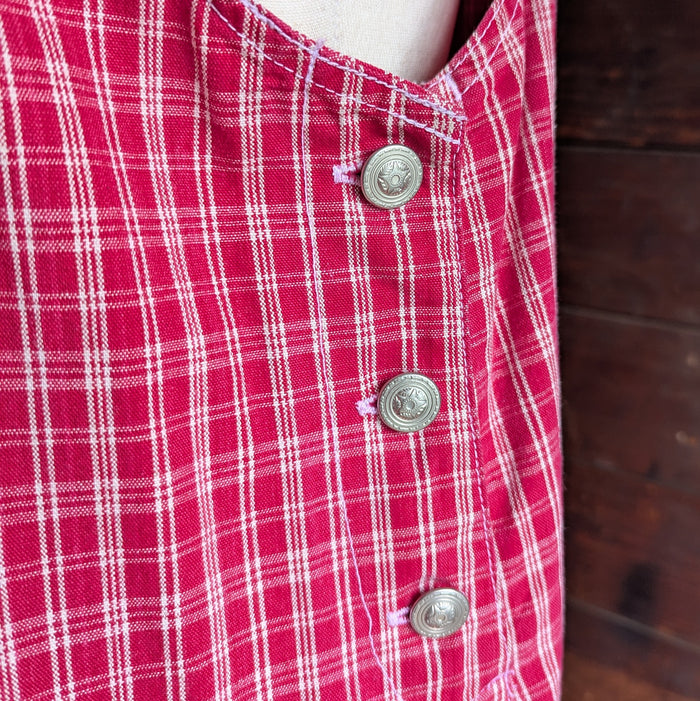 90s Vintage Red Plaid Gingham Overall Pinafore Dress