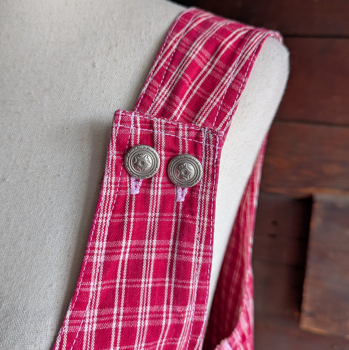 90s Vintage Red Plaid Gingham Overall Pinafore Dress