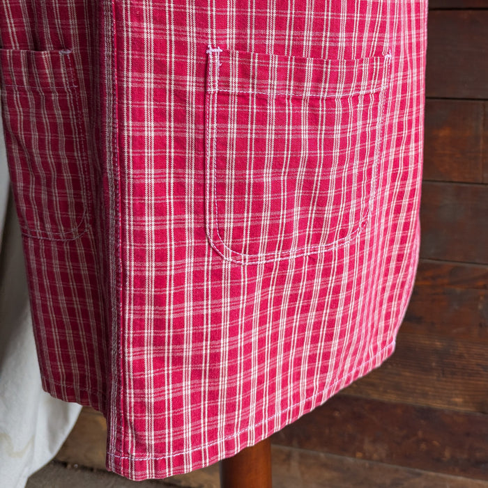90s Vintage Red Plaid Gingham Overall Pinafore Dress