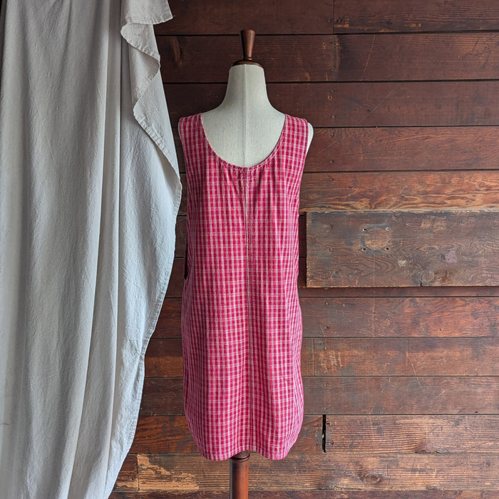90s Vintage Red Plaid Gingham Overall Pinafore Dress