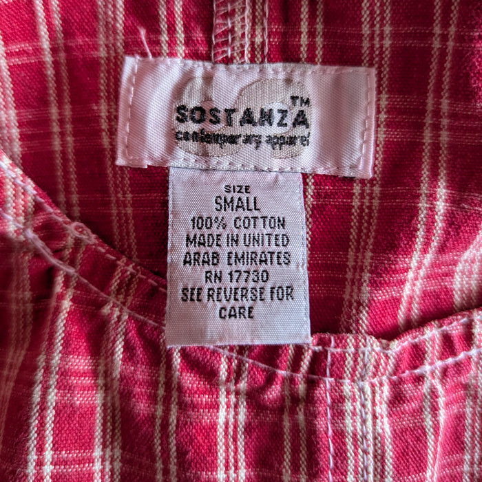 90s Vintage Red Plaid Gingham Overall Pinafore Dress