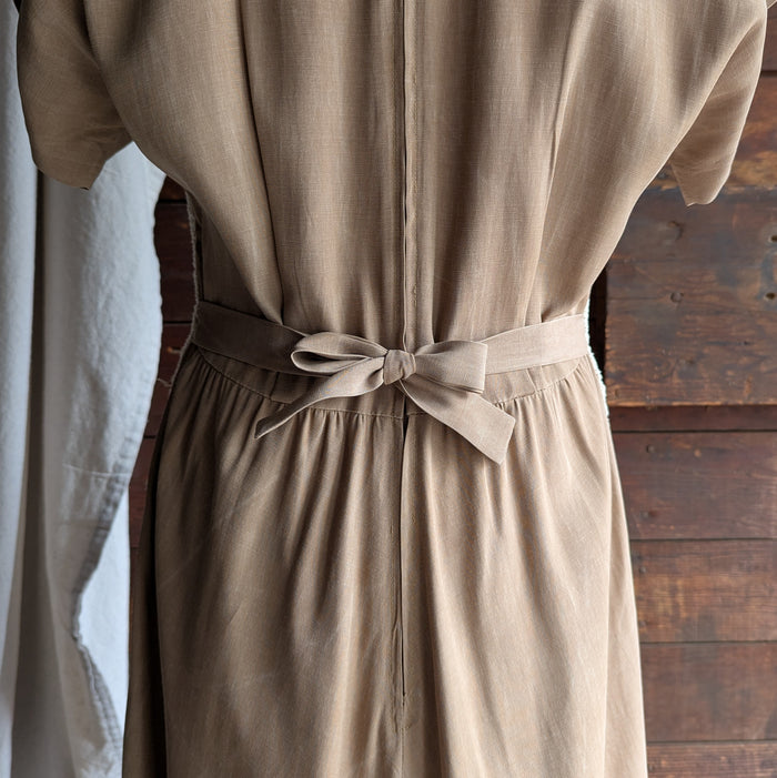 90s Vintage Tan Layered Dress With Attached Lace Vest