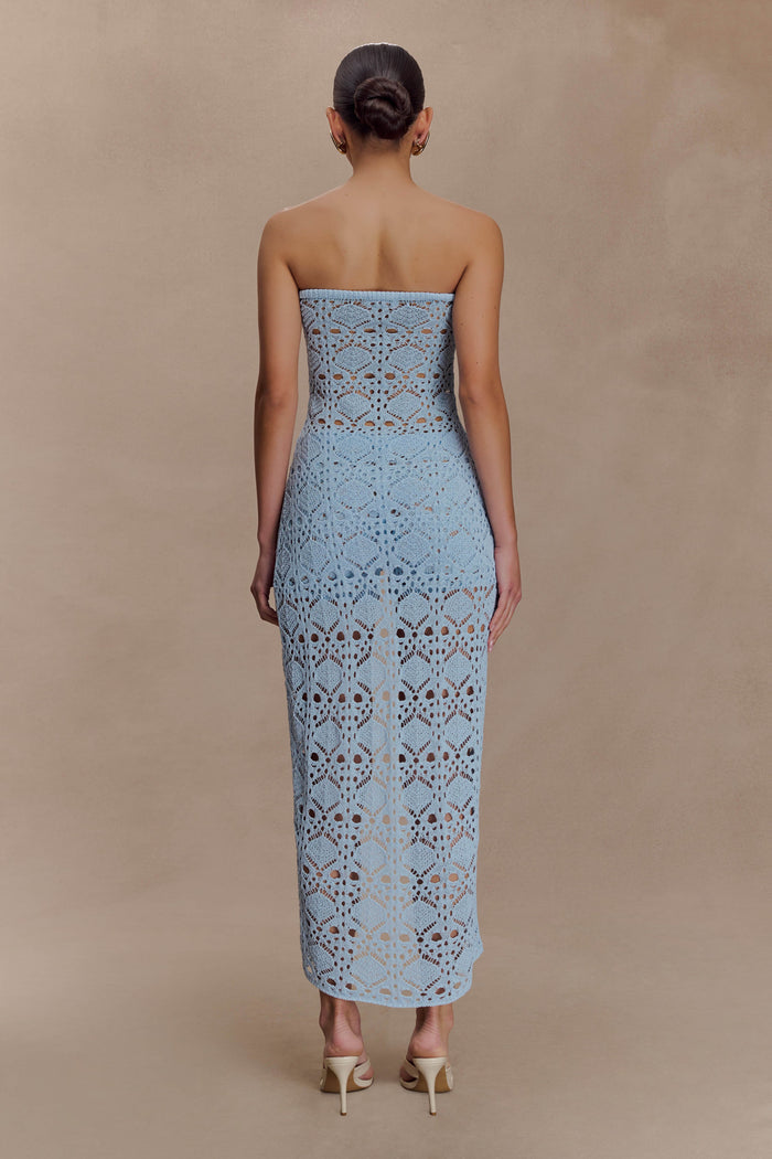 Aeline Strapless Crochet Knit Top - Sky Blue