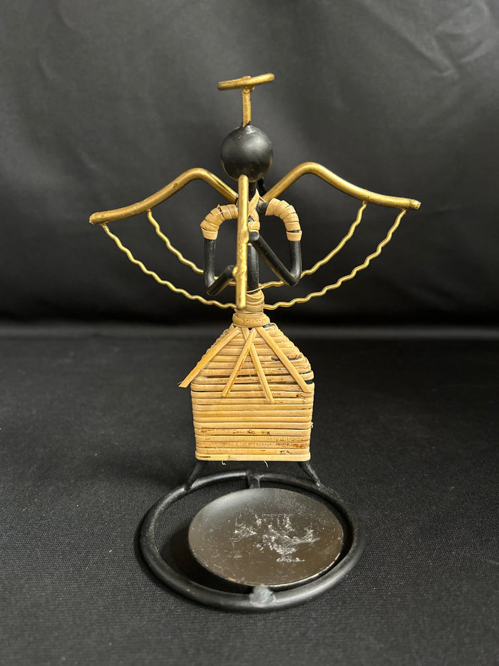 African Folk Art Black Wrought Iron Twine Candle Holder