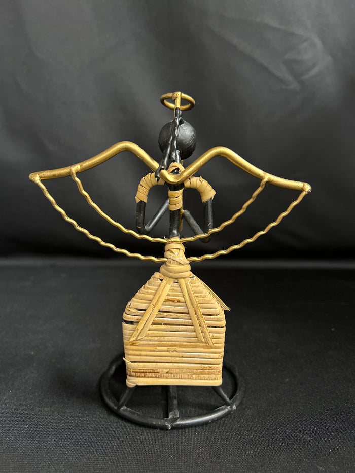 African Folk Art Black Wrought Iron Twine Candle Holder