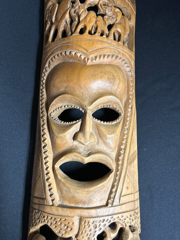African Folk Art Wooden Carved Face and Safari Mask