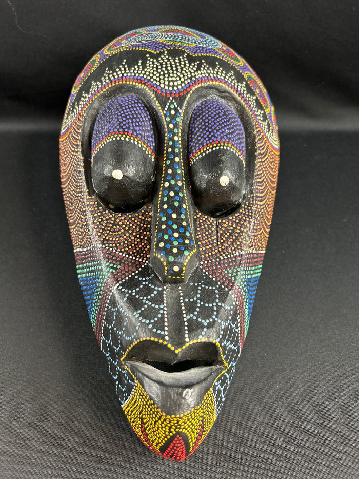 African Hand Carved & Dot Painted Wood Tribal Mask