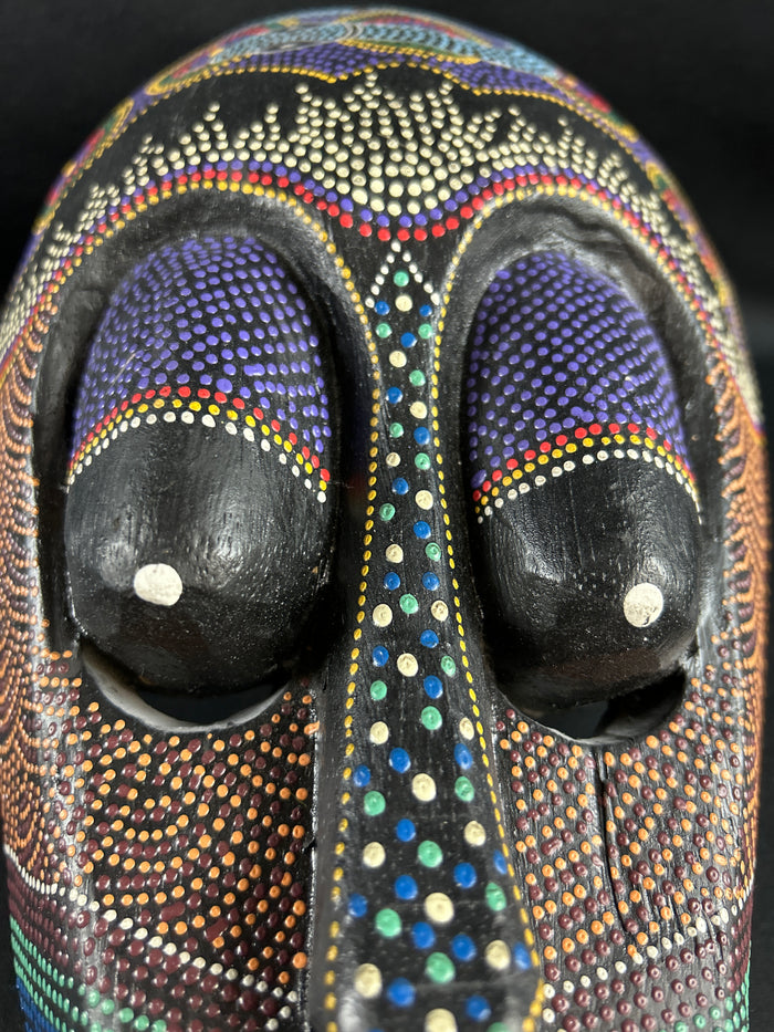 African Hand Carved & Dot Painted Wood Tribal Mask