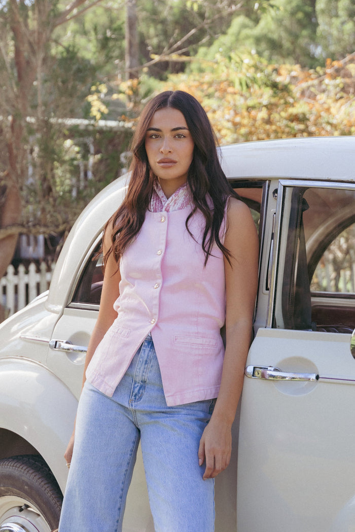 Petal and Pup USA TOPS Ailis Denim Vest Top - Dusty Pink