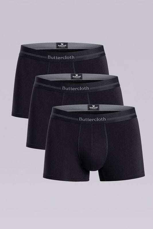 Model wearing the Airy Black Charcoal boxer briefs comfortable underwear.
